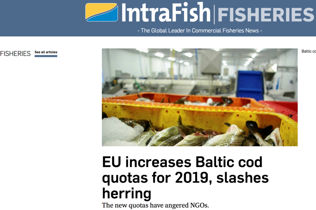 EU increases Baltic cod quotas for 2019, slashes herring