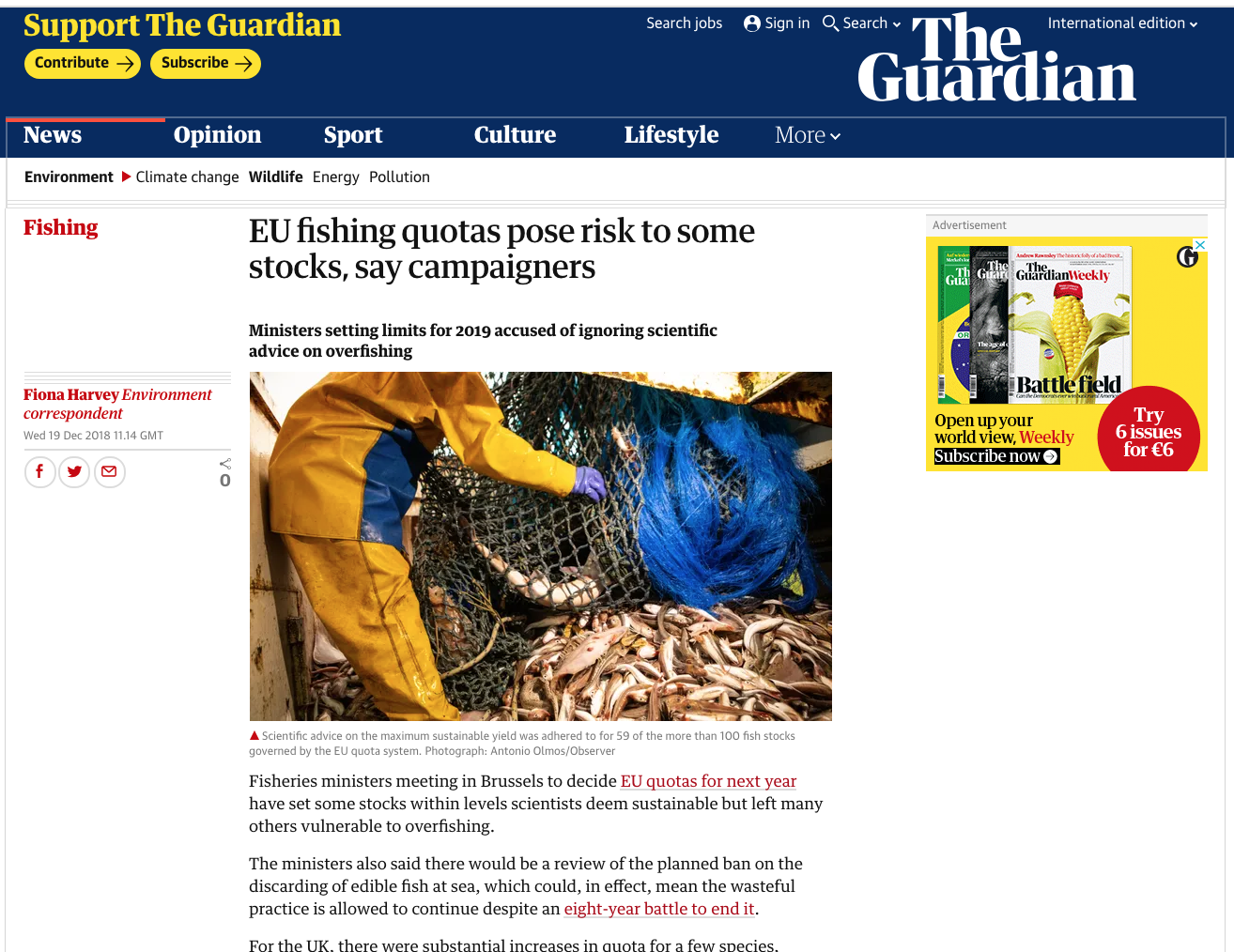 The Guardian: EU fishing quotas pose risk to some stocks, say campaigner