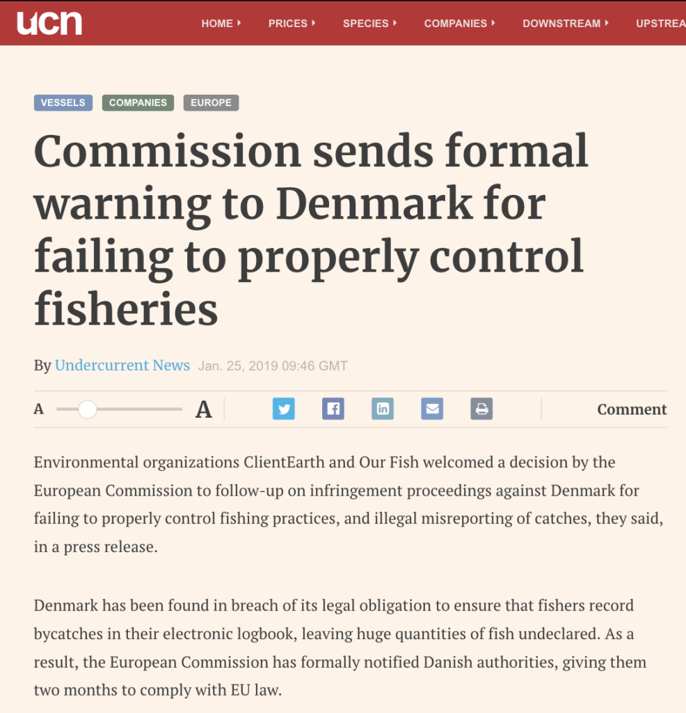 Commission sends formal warning to Denmark for failing to properly control fisheries