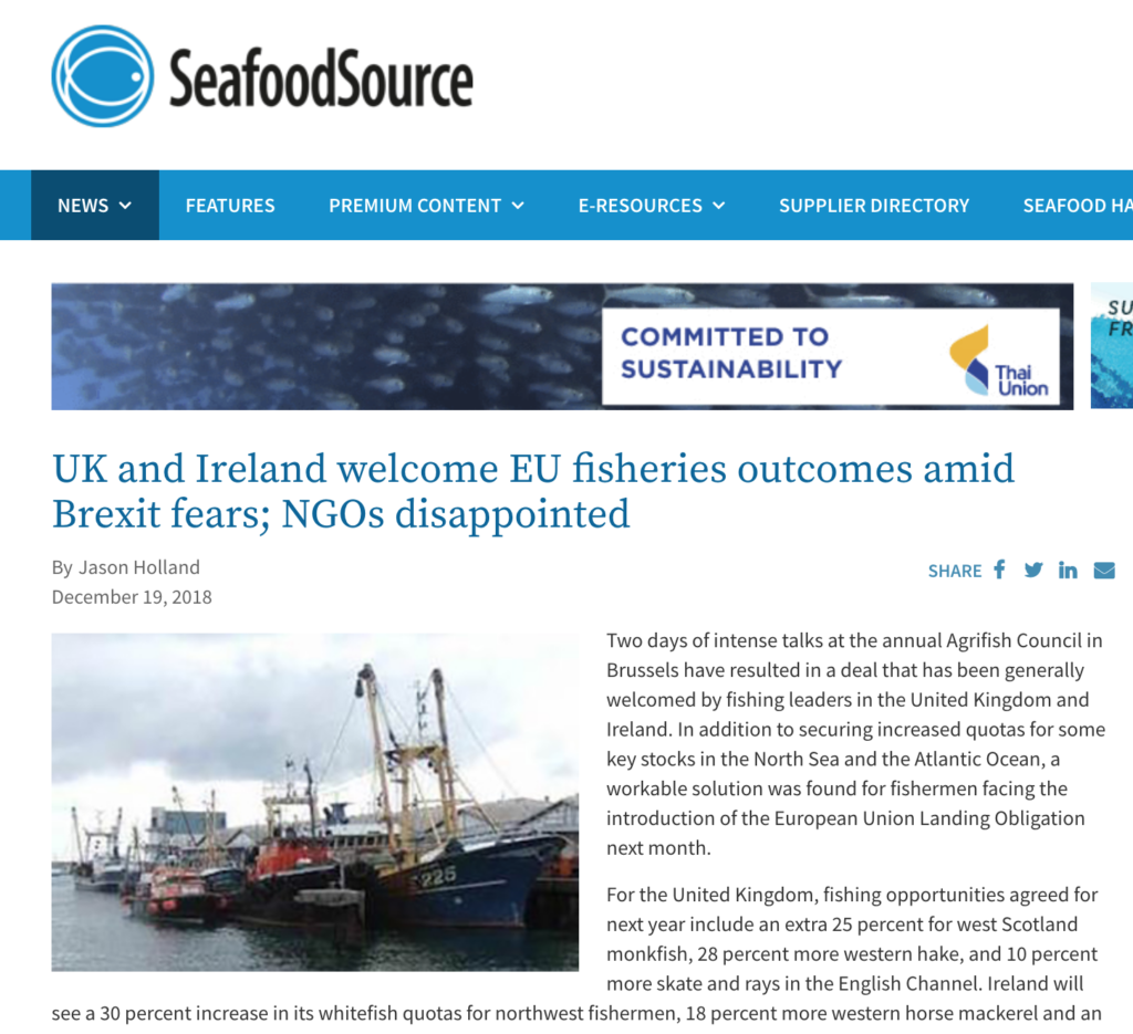 UK and Ireland welcome EU fisheries outcomes amid Brexit fears; NGOs disappointed