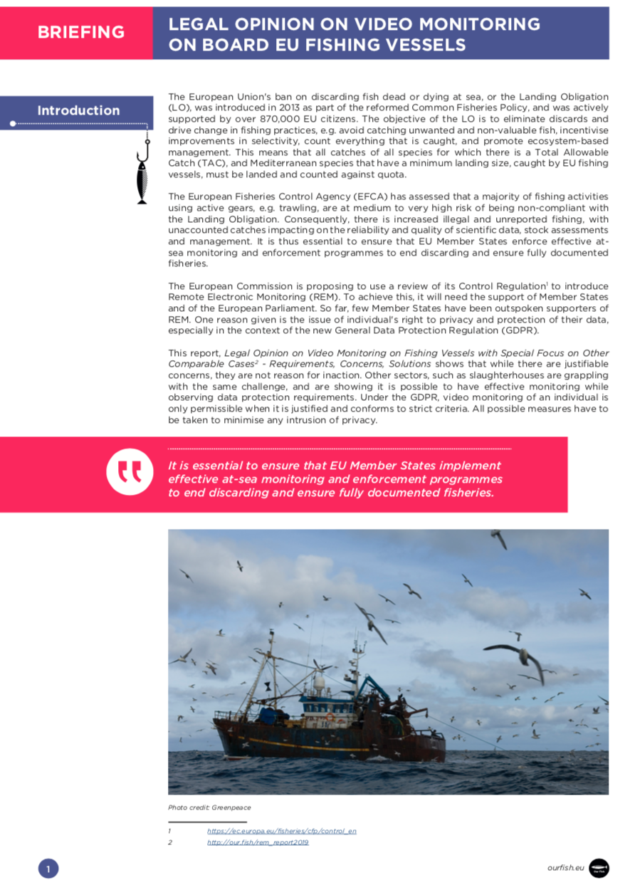 Briefing: Legal Opinion on Video Monitoring on board EU Fishing Vessels