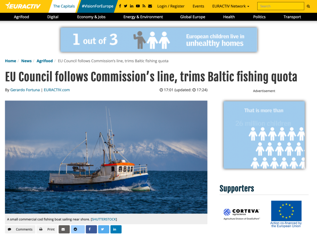  EU Council follows Commission’s line, trims Baltic fishing quota