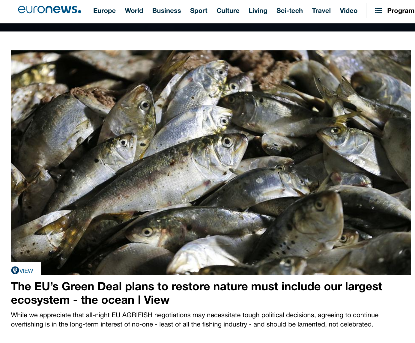 The EU’s Green Deal plans to restore nature must include our largest ecosystem - the ocean ǀ View