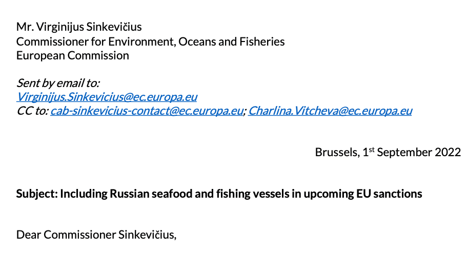 Including Russian seafood and fishing vessels in upcoming EU sanctions